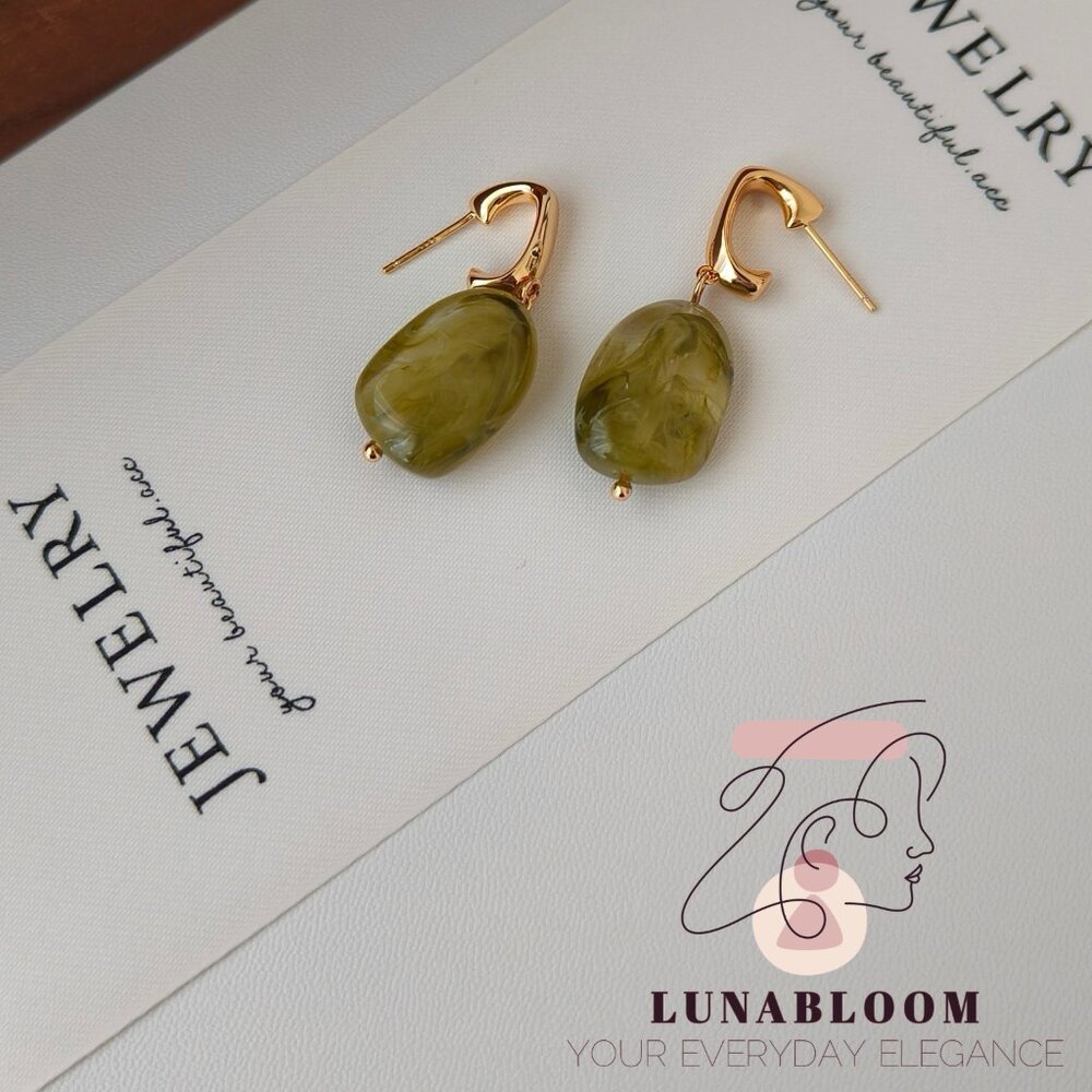Gold-Plated Resin Stone Earrings